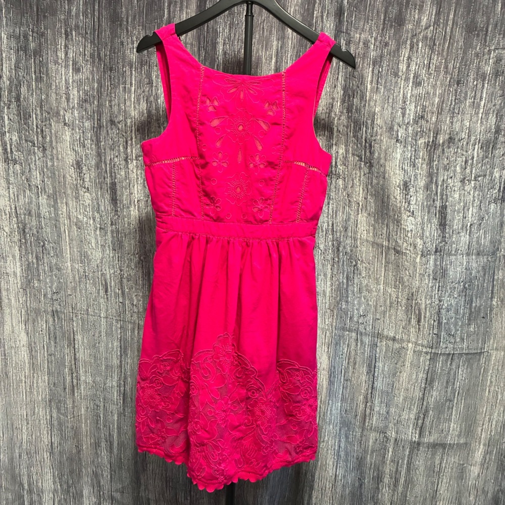 Moulinette Soeurs Hot Pink Embroidered Midi Dress